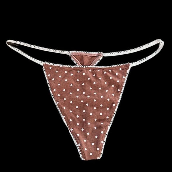 Victorias Secret Supersoft Cotton Picot V String Panty Polka Dots XLarge - Picture 1 of 2